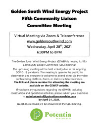 Golden South Wind Energy Community Liaison Committee Meeting